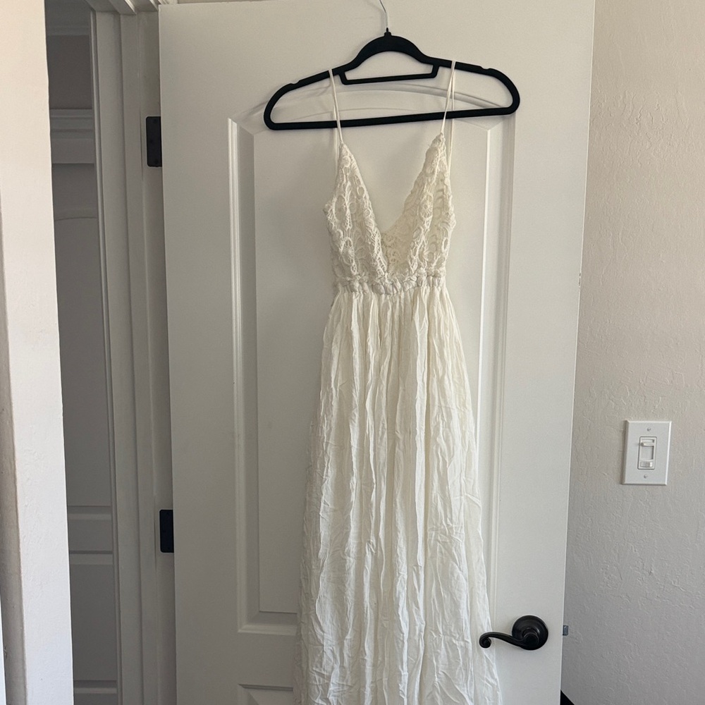Naked Wardrobe Ivory Lace V-Neck Spaghetti-Strap Maxi Dress